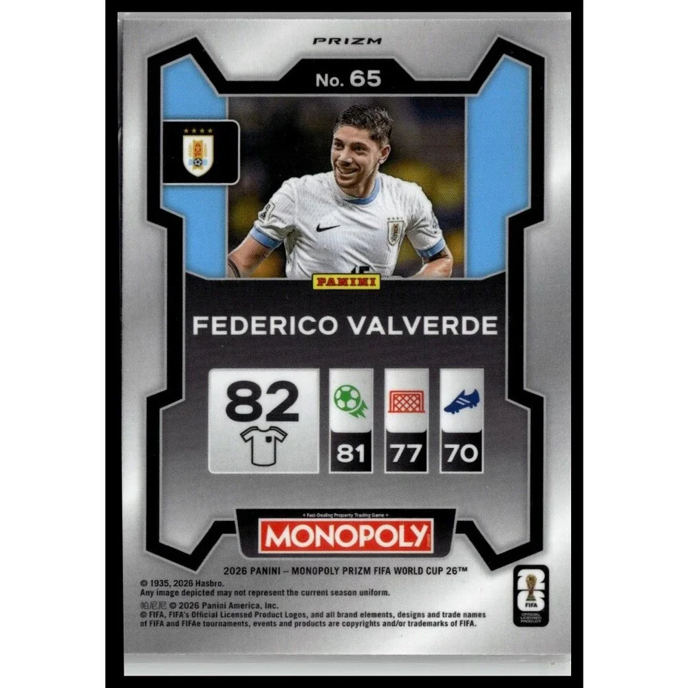 2026 Panini Prizm Monopoly World Cup Federico Valverde #65 Uruguay Silver